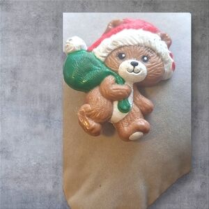 Russ Festive Bear Brooch - Red, Green, Brown